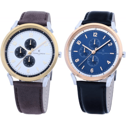 Pierre Cardin Herren Armband-Uhr mit Multi-Ziffernblatt analoge Quarz-Uhr mit Leder-Armband 3ATM 44mm in Braun/Gold/Silber oder Schwarz/Sil