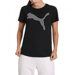 PUMA Damen leichtes T-Shirt mit PUMA-Logo Kurzarm-Shirt Rundhals-Shirt 585941 01 Schwarz/Weiß