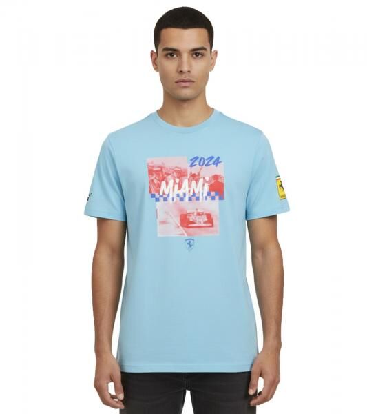 PUMA X Scuderia Ferrari Miami Race Herren Motorsport-T-Shirt mit Scuderia Ferrari Logo Baumwoll-Shirt 630744 03 Hellblau