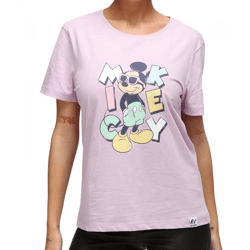 RE:COVERED X Disney Damen T-Shirt mit Micky Maus Aufdruck Baumwoll-Shirt Rundhals-Shirt RCDIF2071 Flieder