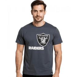 RE:COVERED X NFL Herren T-Shirt Las Vegas Raiders Logo Baumwoll-Shirt Rundhals-Shirt RCNFL1317G Grau