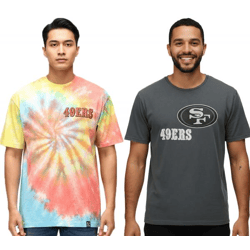 RE:COVERED X NFL San Francisco 49érs Herren T-Shirt mit Print Baumwoll-Shirt Rundhals-Shirt RCNFL13 Bunt Batik oder Grau