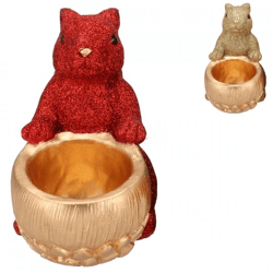 Schale Jingle Eichhörnchen sitzend rot/gold 22 cm 2 Stück sortiert