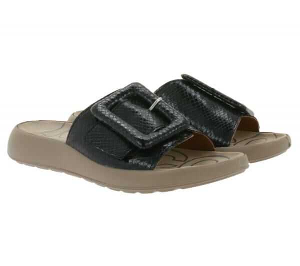 Schicke igi&co Damen Echtleder-Pantoletten Made in Italy Schlappen mit Riemen im Schlangen-Design 76784 00 Schwarz