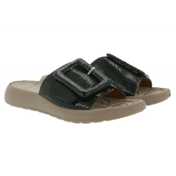 Schicke igi&co Damen Echtleder-Pantoletten Made in Italy Schlappen mit Riemen im Schlangen-Design 76784 00 Schwarz