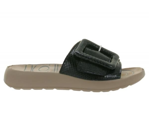Schicke igi&co Damen Echtleder-Pantoletten Made in Italy Schlappen mit Riemen im Schlangen-Design 76784 00 Schwarz