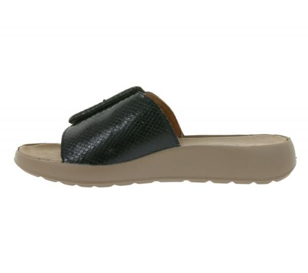 Schicke igi&co Damen Echtleder-Pantoletten Made in Italy Schlappen mit Riemen im Schlangen-Design 76784 00 Schwarz