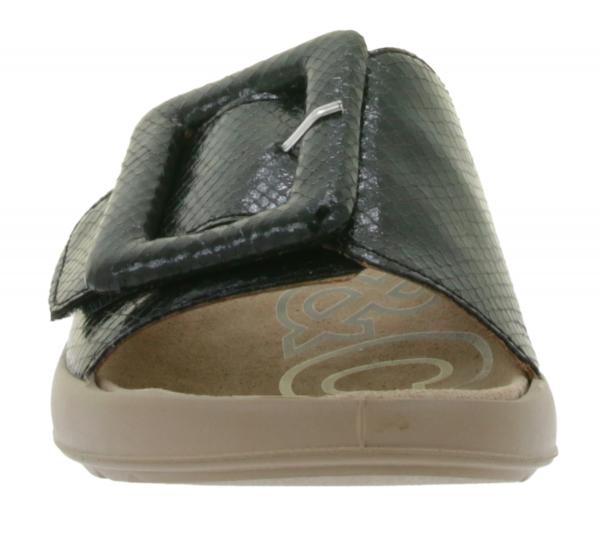 Schicke igi&co Damen Echtleder-Pantoletten Made in Italy Schlappen mit Riemen im Schlangen-Design 76784 00 Schwarz