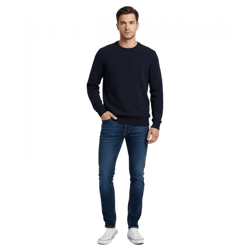Schlichter ESPRIT Herren Strick-Pullover Rundhals-Sweater Baumwoll-Pullover Dunkelblau