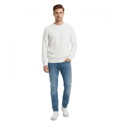 Simple ESPRIT Men's Knit Sweater, Crew Neck, Cotton Sweater, White