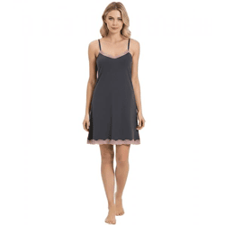 schmückendes Damen Nachthemd Pyjama mit zarter Spitze und Schleifen Nacht-Kleid Baumwoll-Kleid 927280 Grau/Rosa