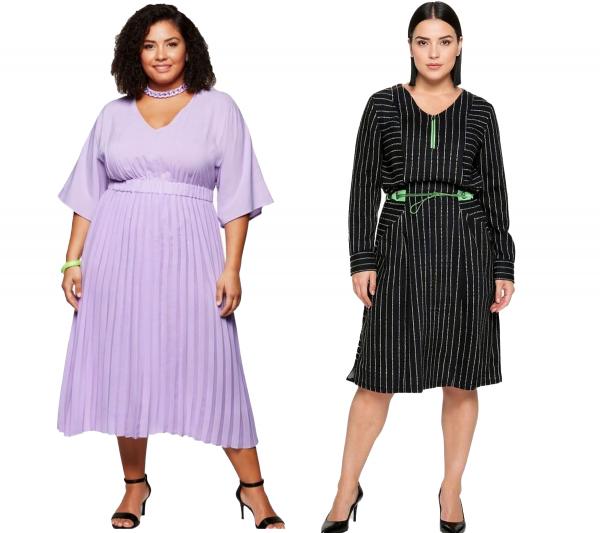 sheego Damen Sommer-Kleid knielanges Kleid Ausgeh-Kleid Gro&szlig;e Gr&ouml;&szlig;en in Schwarz oder Lila