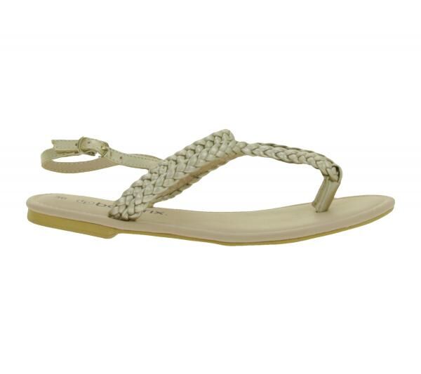 Sommerliche Damen Zehensteg-Sandale in Flechtoptik Sommer-Schuhe Zehentrenner 909051 Gold/Beige