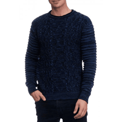 Stilvoller Herren Biker Rundhals-Pullover Grobstrick-Sweater 13357 Marine