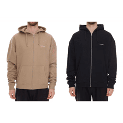 STONES Herren Oversized-Jacke moderner Baumwoll-Jacke 400gsm mit Kapuze mit Logo-Stickerei Hellbraun oder Schwarz