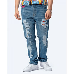 Stylish Carlo Colucci Men's Straight-Fit Jeans in Cotton Blue