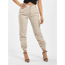 Stylish DEF Women's Stretch Jeans with Pockets, Cotton, Beige