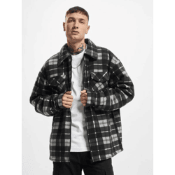 Stylische Urban Classics Herren Hemdjacke in Karomuster Jacke mit Reißverschluss und Brusttaschen Schwarz/Weiß