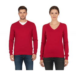 Stylischer Damen & Herren Strick-Pullover mit V-Ausschnitt Premium-Baumwolle 002 Rot