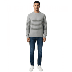 Stylischer ESPRIT Herren Strick-Pullover mit Streifen Rundhals-Sweater Baumwoll-Pullover Grau