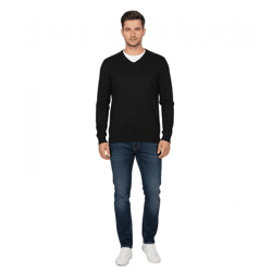 Stylischer Herren Strick-Pullover mit V-Ausschnitt Premium-Baumwolle 143-005 Schwarz