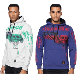 Stylischer Kapuzen-Sweater mit trendigen Print Hoodie für Herren Pullover Sweater 19149 Marine-Blau oder Grau
