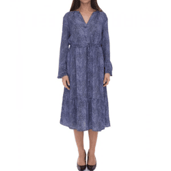 Tamaris Women's Maxi Dress with Flounce Skirt, Woven Dress with Drawstring, 30989605 Purple-Blue/Black