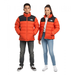 THE NORTH FACE Massif Daunenjacke Kinder Jungen Ski-Jacke Jugendliche wasserabweisende Schnee-Jacke Gänsedaunen NF0A827Z1W2 Orange/Schwarz