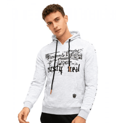 Trendiger Hoodie für Herren mit plakativem Frontprint Kapuzen-Pullover mit Kängurutasche Sweater 19138 Grau