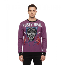 Trendiger Rundhals-Pullover für Herren mit großem Tiger-Print und Streifen-Design Sweater Sweatshirt 19143 Rot