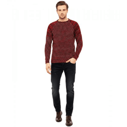Urbaner Herren Feinstrick-Pullover Rundhals-Sweater Biker Knitwear Streetwear 6240 Rot
