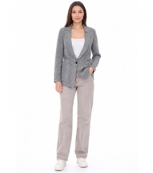 vestino Damen Blazer karierter Herbst-Blazer mit Reverskragen Alltags-Sakko 900719 Grau