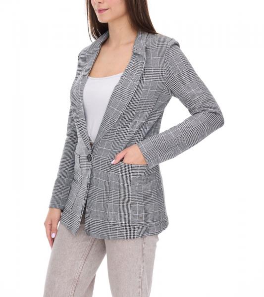 vestino Damen Blazer karierter Herbst-Blazer mit Reverskragen Alltags-Sakko 900719 Grau