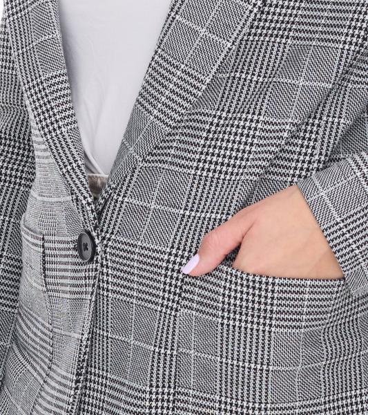 vestino Damen Blazer karierter Herbst-Blazer mit Reverskragen Alltags-Sakko 900719 Grau