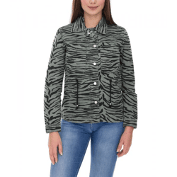 vestino Damen Übergangs-Jacke Baumwoll-Jacke mit Tiermuster Jeans-Sommer-Jacke 900810 Khaki/Schwarz
