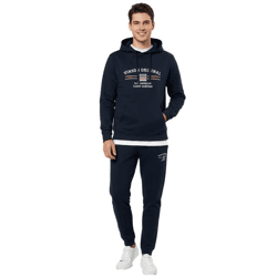 VINSON Herren Hoodie Baumwoll-Pullover mit Logo-Print Kapuzen-Pullover 104634 Dunkelblau