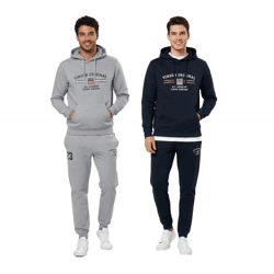 VINSON Herren Hoodie Baumwoll-Pullover mit Logo-Print Kapuzen-Pullover 104634 in Grau oder Dunkelblau