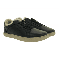 weiche GROUNDIES Barfußschuhe Universe Teddy Damen Low-Top Echtleder Sneaker mit TrueSense Sohle GND-110296-01 Schwarz