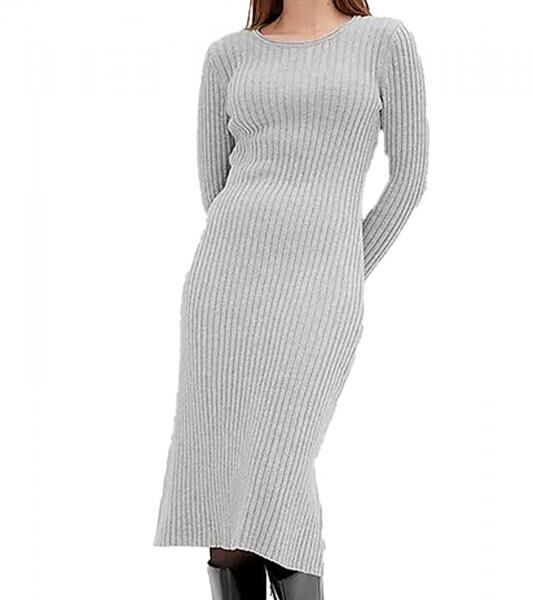 Soft Women's Midi Dress, Basic Knit-Style Dress, Long-Sleeve Dress 971307 Gray