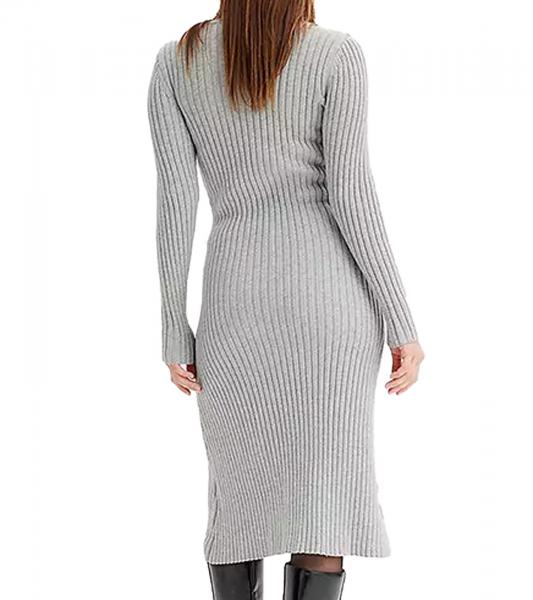 Soft Women's Midi Dress, Basic Knit-Style Dress, Long-Sleeve Dress 971307 Gray