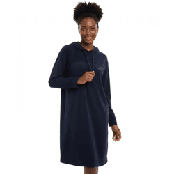 weiches KangaROOS Damen Samt-Kleid bequemes Haus-Kleid mit Kapuze Langarm-Kleid Dunkelblau