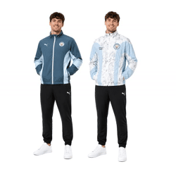 Wendbare PUMA Manchester City x KidSuper Herren Trainings-Jacke mit Vereinswappen auf der Brust Wendejacke Fan-Artikel 606846 16 Blau/Weiß
