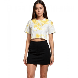 ZEGY Damen Crop-Top im Batik-Look Baumwoll-Shirt T-Shirt 1075 Gelb/Weiß