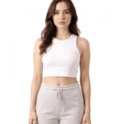 ZEGY Damen Crop-Top Tank-Top geripptes Baumwoll-Shirt ärmellos 1085 Weiß
