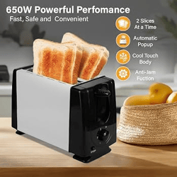 2-Scheiben-Toaster aus Edelstahl – 650 W – 6 Bräunungsstufen – Auto-Pop-Up