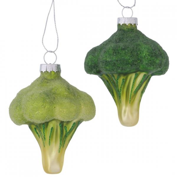 Boltze Weihnachtsanhänger aus Glas, Brokkoli, 8,5 cm, 2 Stück, sortiert