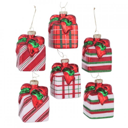Boltze Weihnachtsanhänger „Ratea Gift“ aus Glas, 9 cm, 6er-Set, sortiert