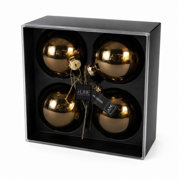 J-Line Weihnachtskugeln aus Glas, goldfarben, 10 cm, 4er-Set