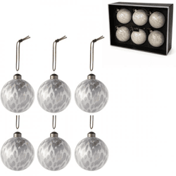 J-Line Glas-Weihnachtskugeln, Leopardenmuster, grau, 8 cm, 6er-Set