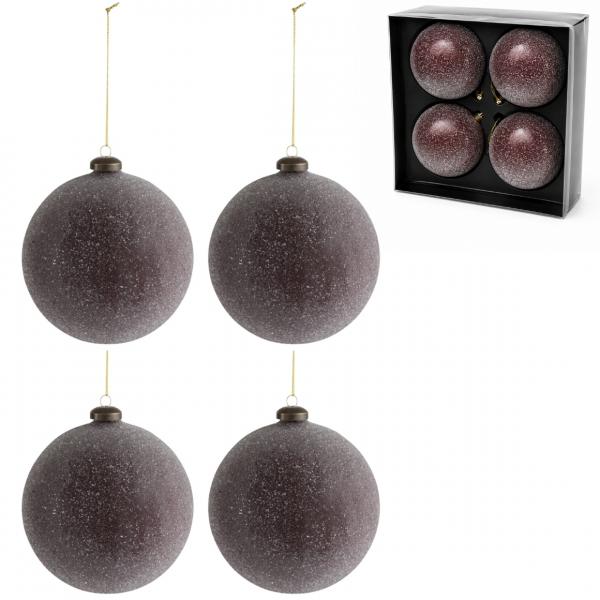 J-Line Weihnachtskugeln aus Glas, mauvefarben mit Glitzer, 12 cm, 4er-Set